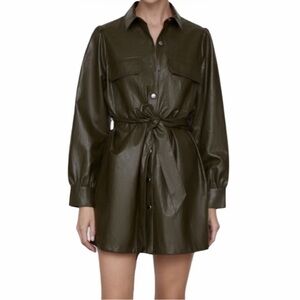 Zara Dark Green Women's Faux Leather Belted Mini Dress/Jacket